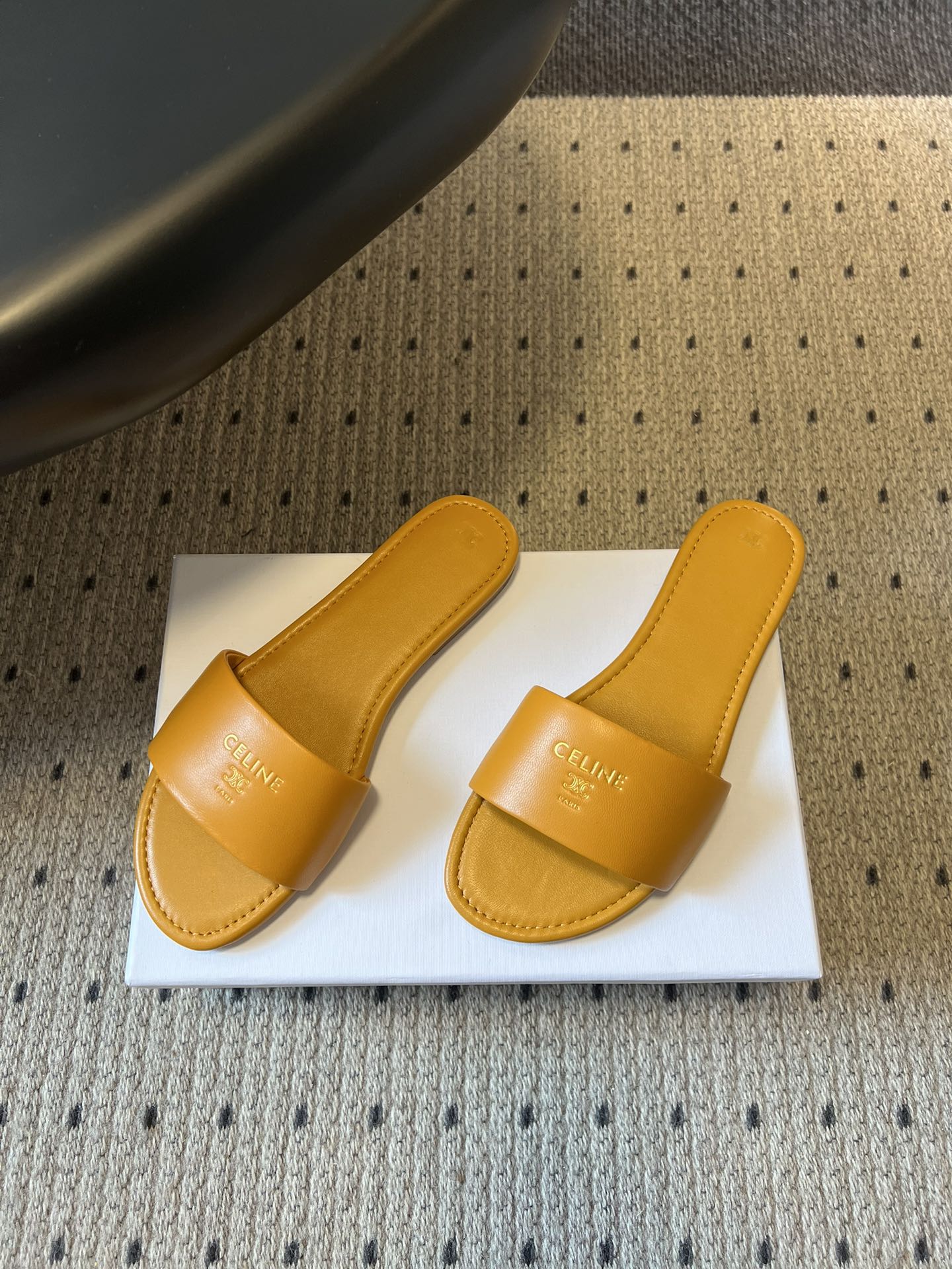 CELINE 26S FLAT SLIDES IN HONEY YELLOW LAMBSKIN