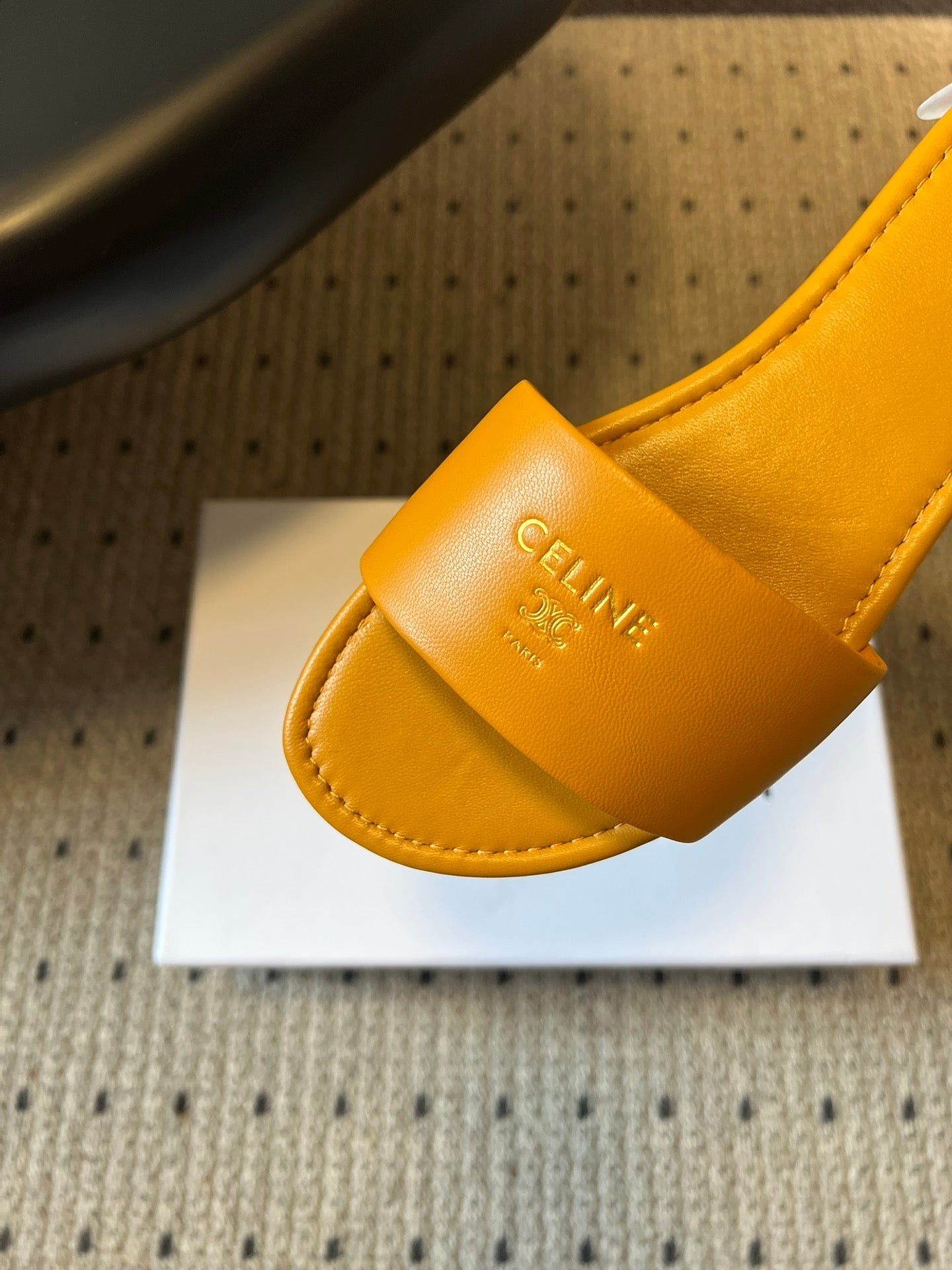 CELINE 26S FLAT SLIDES IN HONEY YELLOW LAMBSKIN
