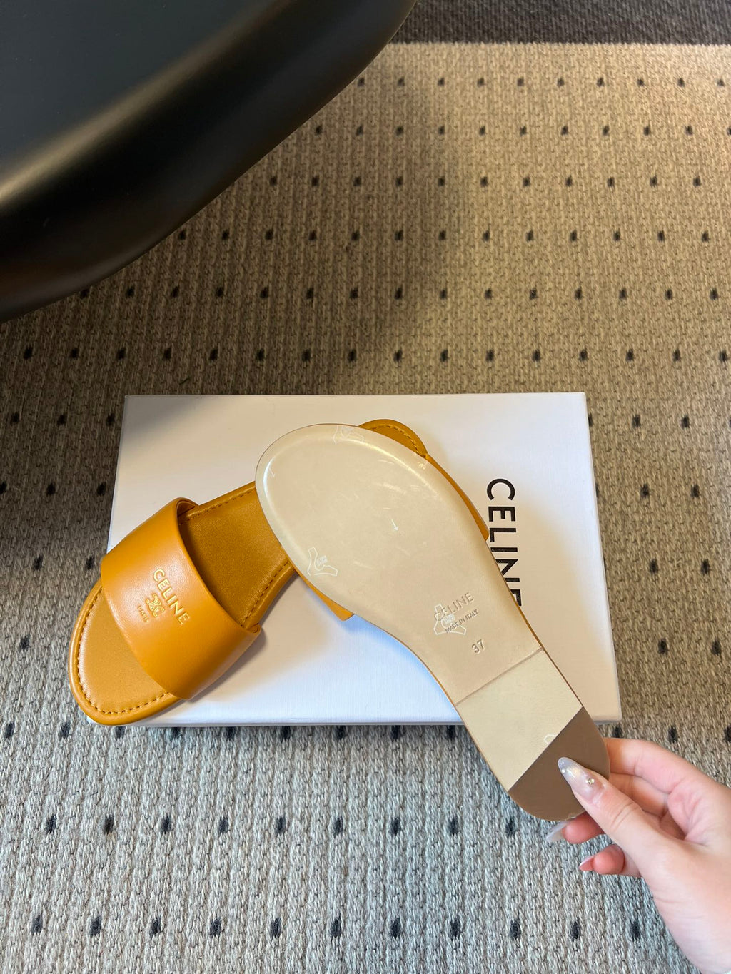 CELINE 26S FLAT SLIDES IN HONEY YELLOW LAMBSKIN