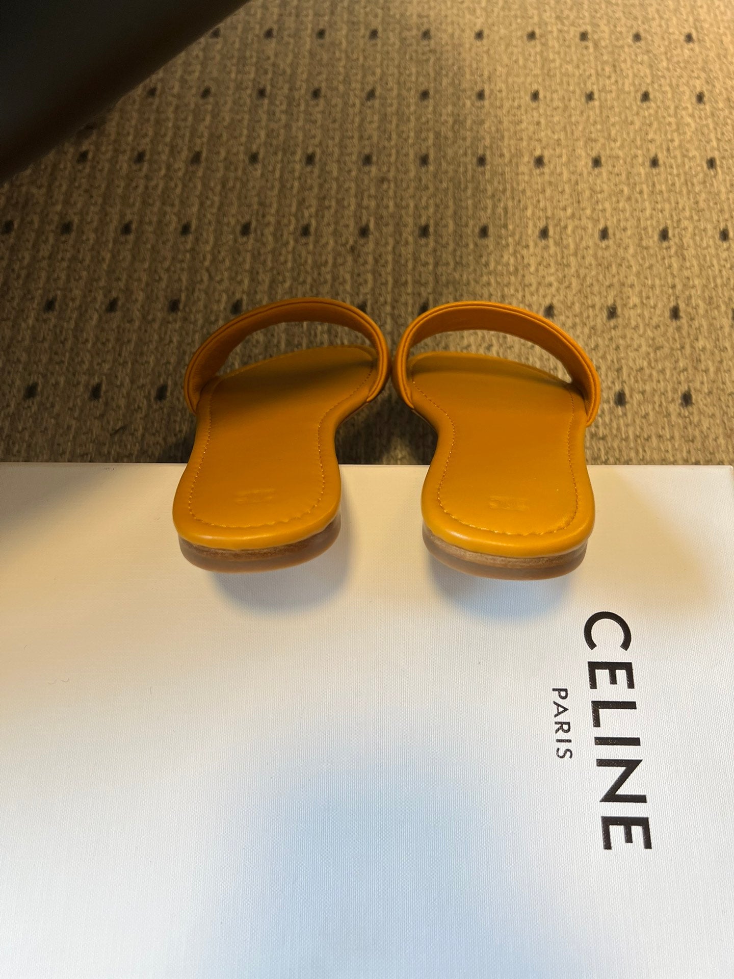 CELINE 26S FLAT SLIDES IN HONEY YELLOW LAMBSKIN