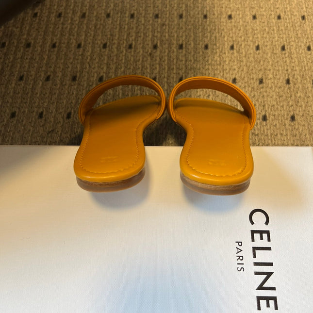 CELINE 26S FLAT SLIDES IN HONEY YELLOW LAMBSKIN