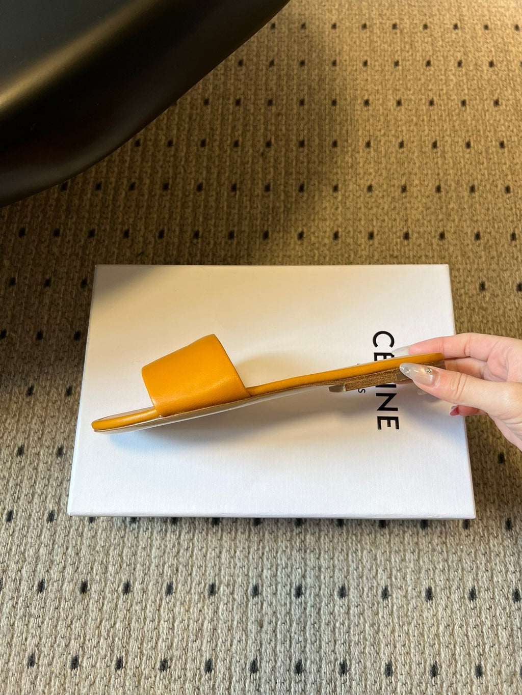 CELINE 26S FLAT SLIDES IN HONEY YELLOW LAMBSKIN
