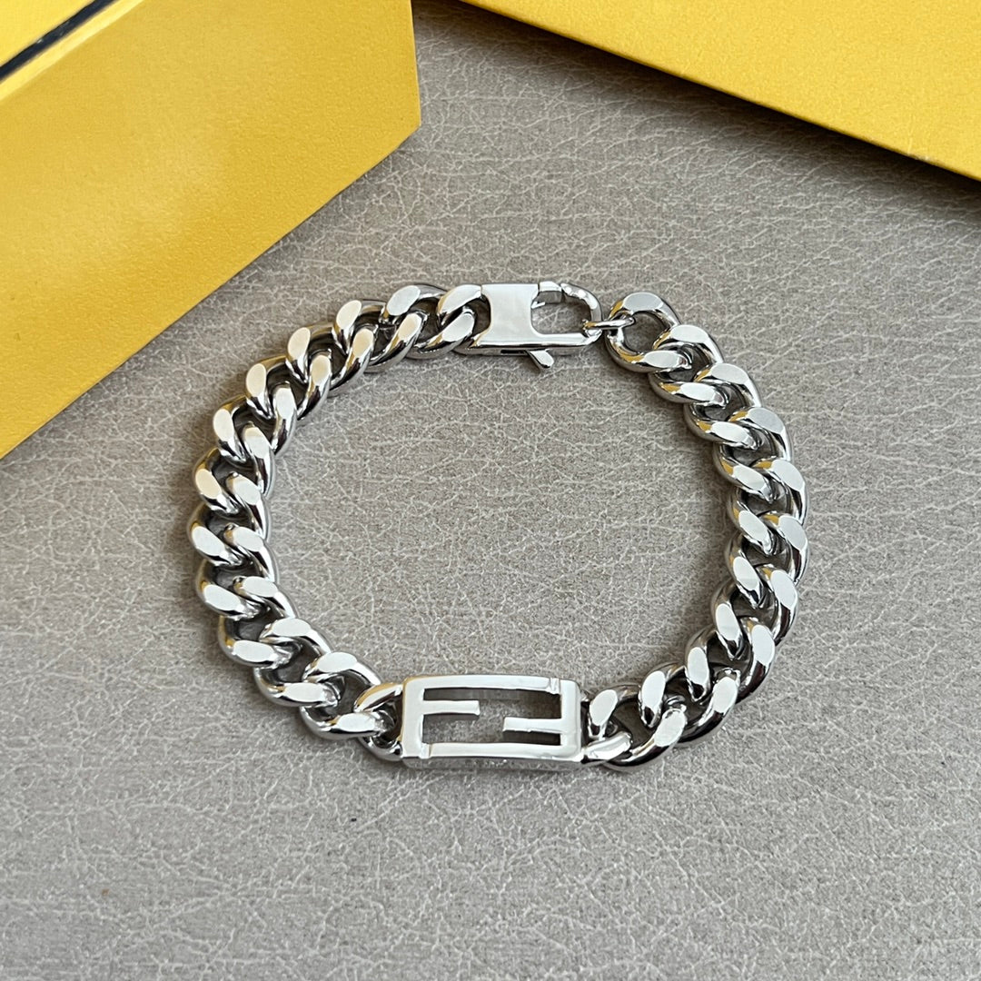 FENDI 26S FF CHAIN BRACELET IN SILVER TONE METAL 626931