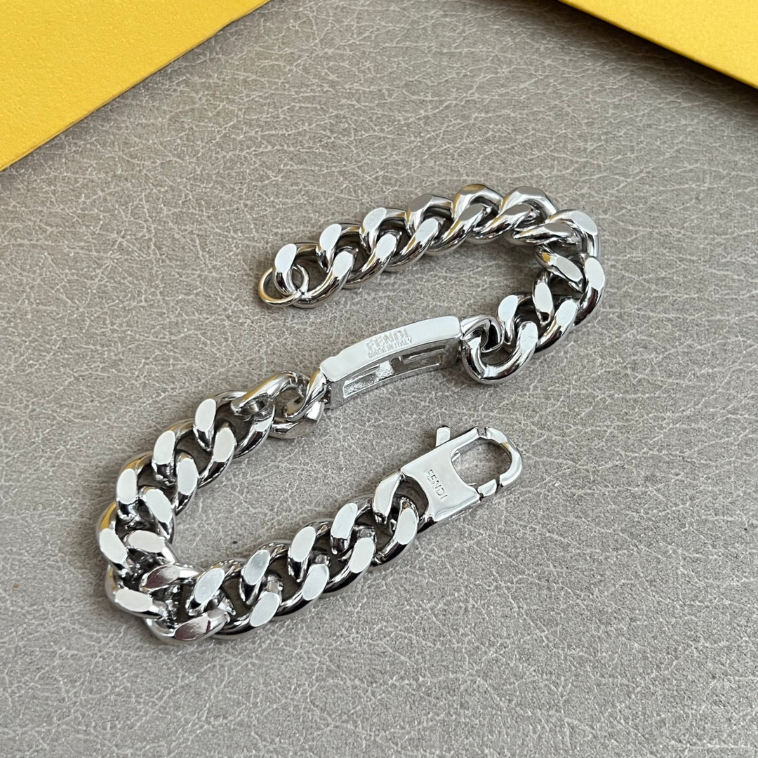 FENDI 26S FF CHAIN BRACELET IN SILVER TONE METAL 626931