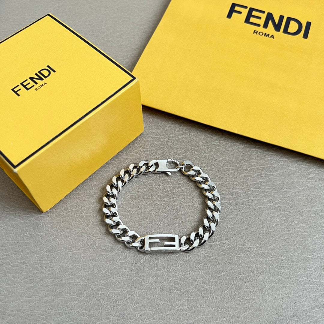 FENDI 26S FF CHAIN BRACELET IN SILVER TONE METAL 626931