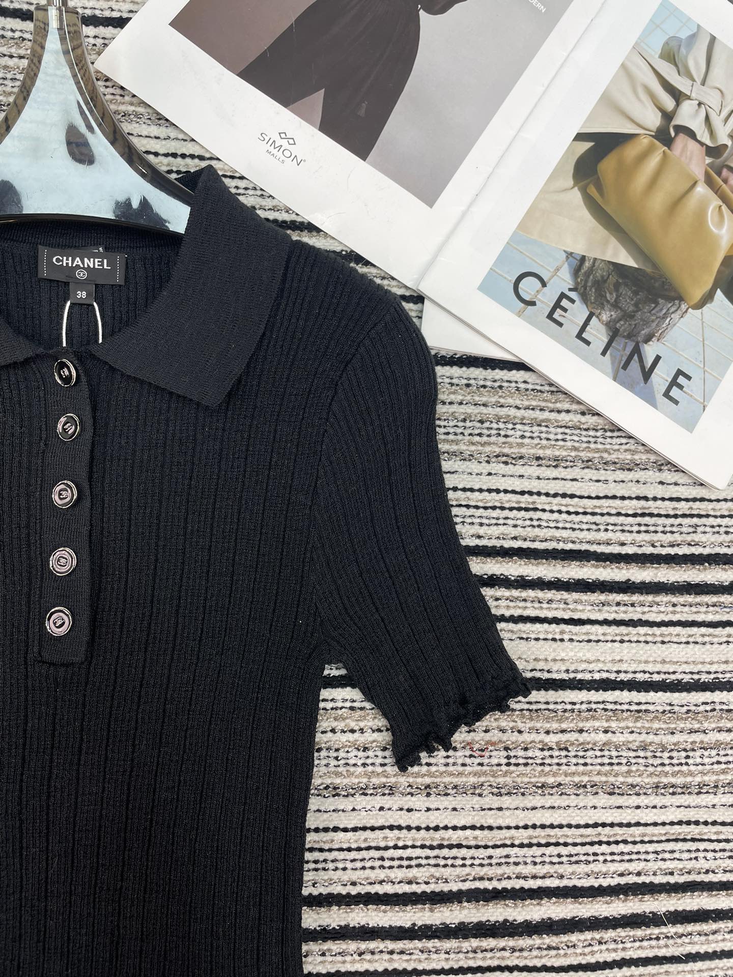 CHANEL 26S SHORT-SLEEVE POLO KNIT TOP 912