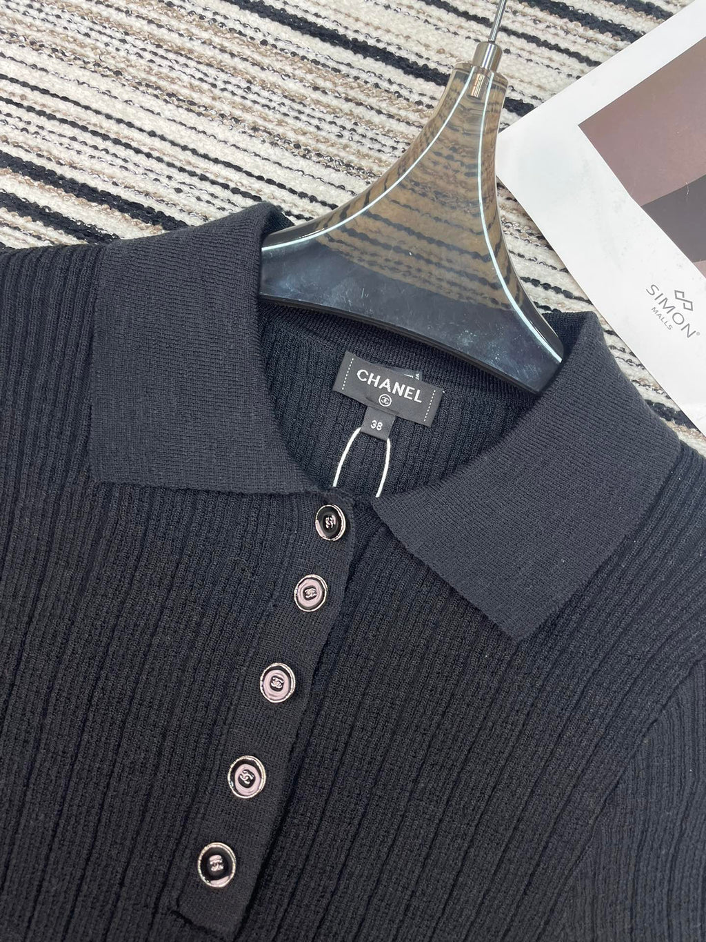 CHANEL 26S SHORT-SLEEVE POLO KNIT TOP 912