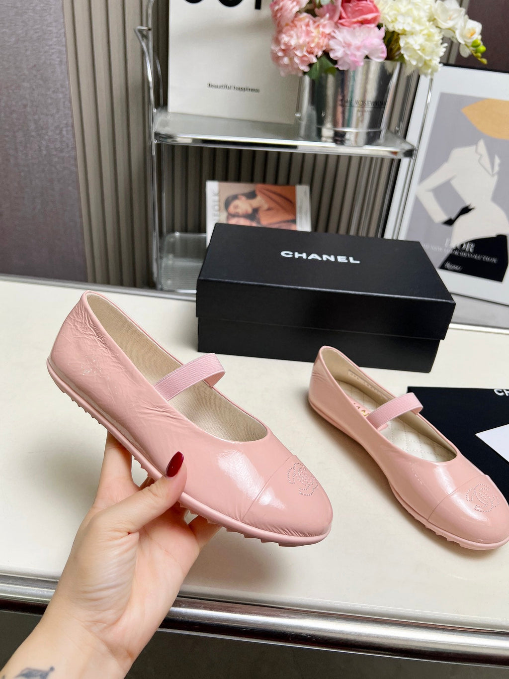 CHANEL 26S MARY JANE FLATS IN PINK CALFSKIN