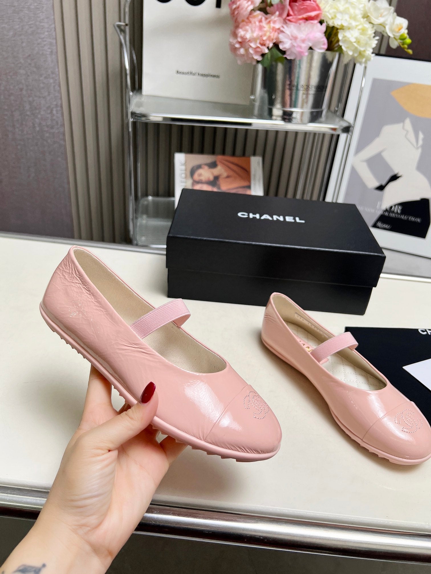 CHANEL 26S MARY JANE FLATS IN PINK CALFSKIN