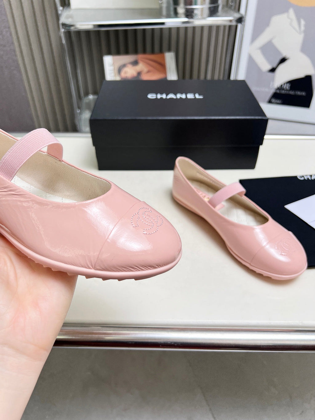 CHANEL 26S MARY JANE FLATS IN PINK CALFSKIN