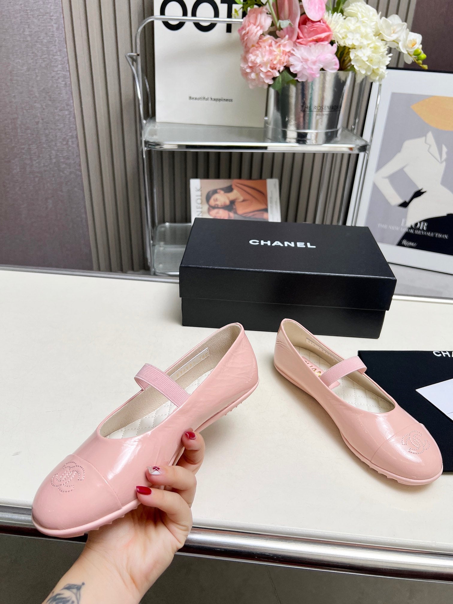 CHANEL 26S MARY JANE FLATS IN PINK CALFSKIN