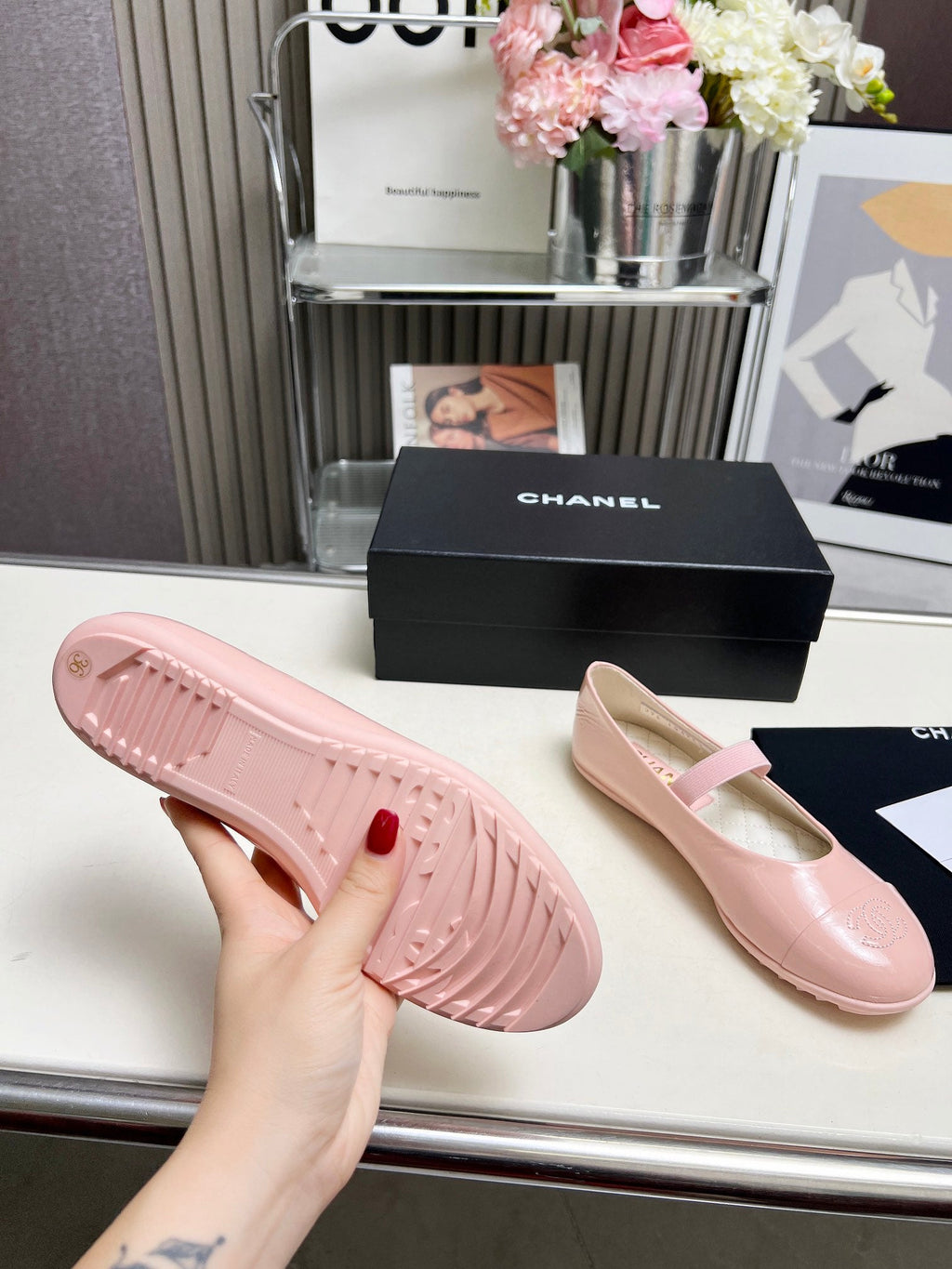 CHANEL 26S MARY JANE FLATS IN PINK CALFSKIN