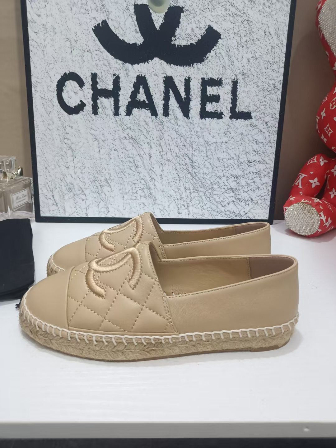 CHANEL 26S ESPADRILLE LOAFERS IN TAN BROWN CALFSKIN WITH ROPE SOLE