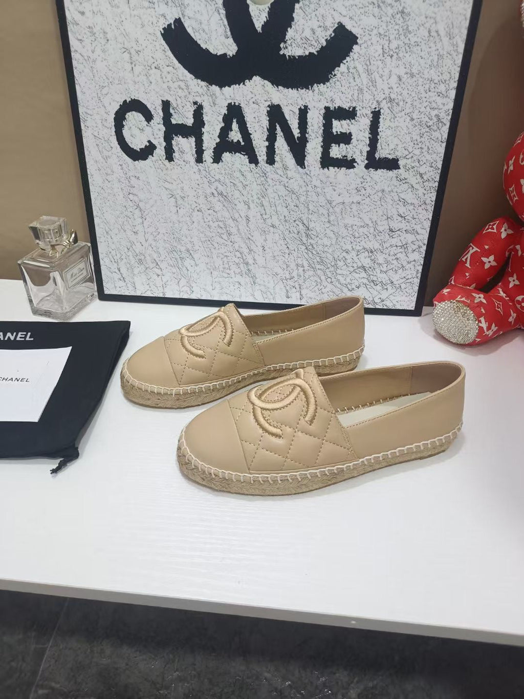 CHANEL 26S ESPADRILLE LOAFERS IN TAN BROWN CALFSKIN WITH ROPE SOLE