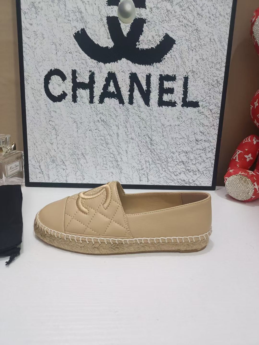 CHANEL 26S ESPADRILLE LOAFERS IN TAN BROWN CALFSKIN WITH ROPE SOLE