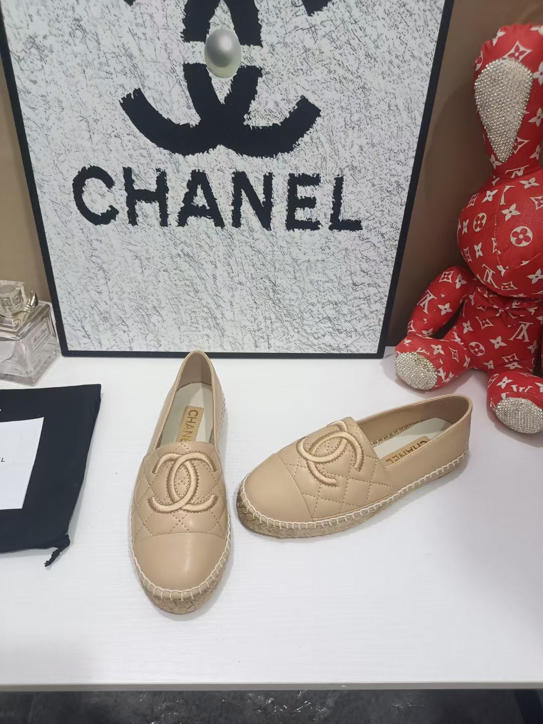 CHANEL 26S ESPADRILLE LOAFERS IN TAN BROWN CALFSKIN WITH ROPE SOLE
