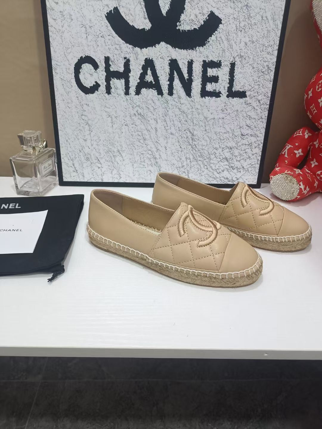 CHANEL 26S ESPADRILLE LOAFERS IN TAN BROWN CALFSKIN WITH ROPE SOLE