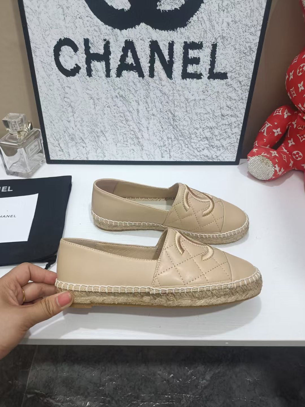 CHANEL 26S ESPADRILLE LOAFERS IN TAN BROWN CALFSKIN WITH ROPE SOLE