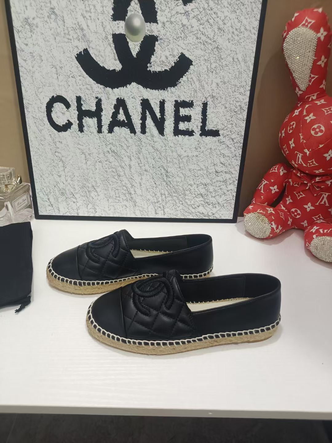 CHANEL 26S ESPADRILLE LOAFERS IN BLACK CALFSKIN WITH ROPE SOLE