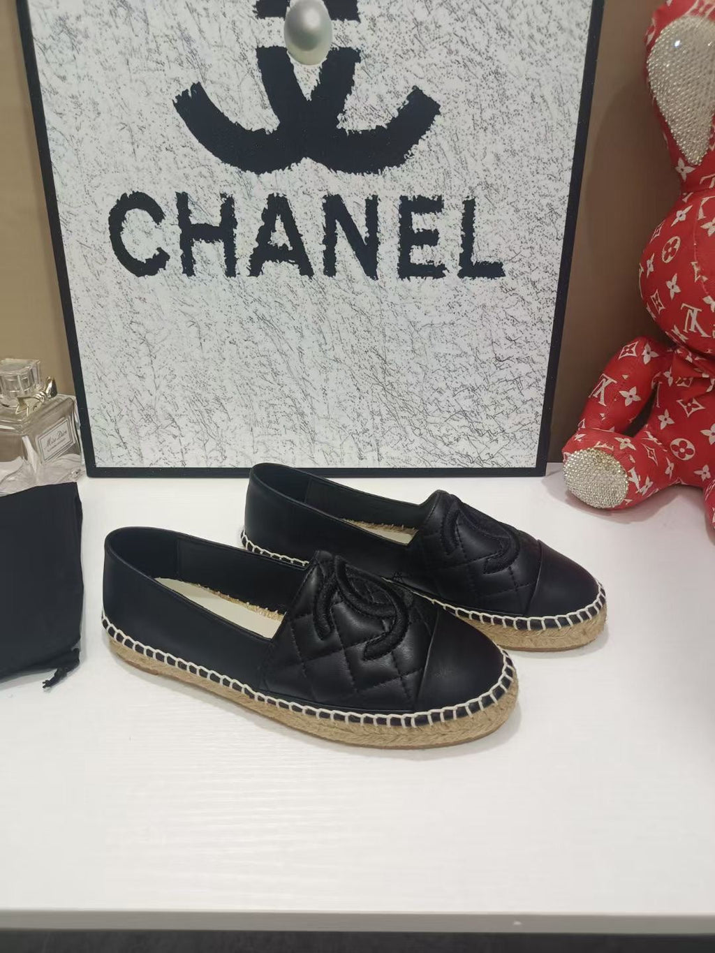 CHANEL 26S ESPADRILLE LOAFERS IN BLACK CALFSKIN WITH ROPE SOLE