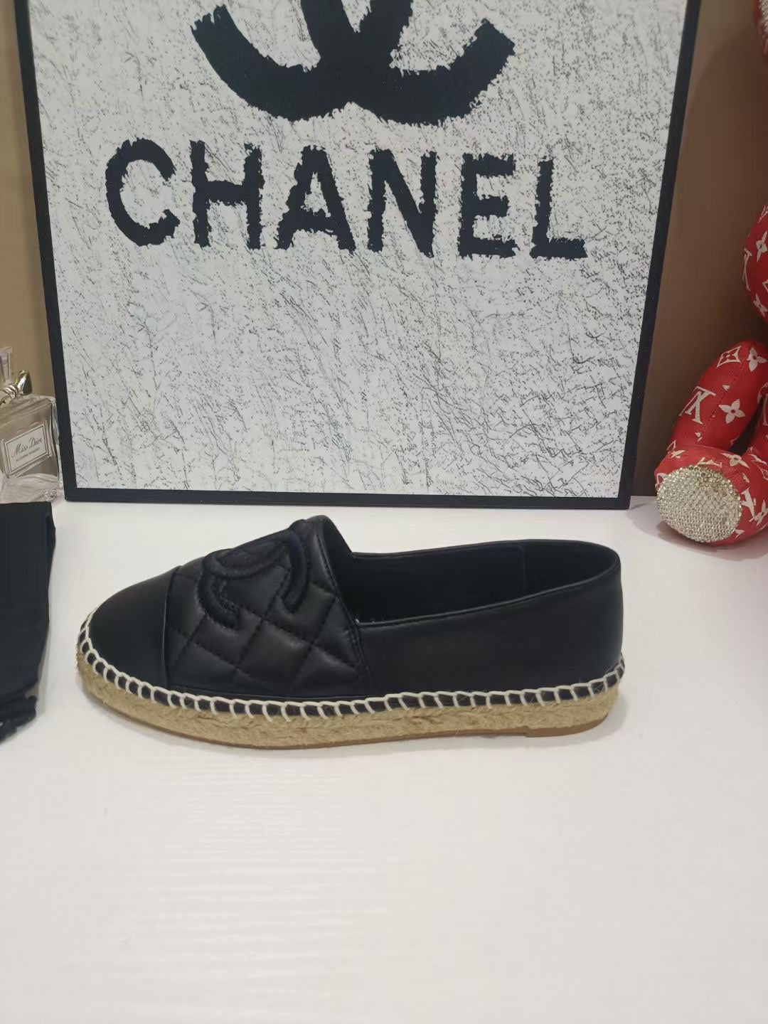 CHANEL 26S ESPADRILLE LOAFERS IN BLACK CALFSKIN WITH ROPE SOLE
