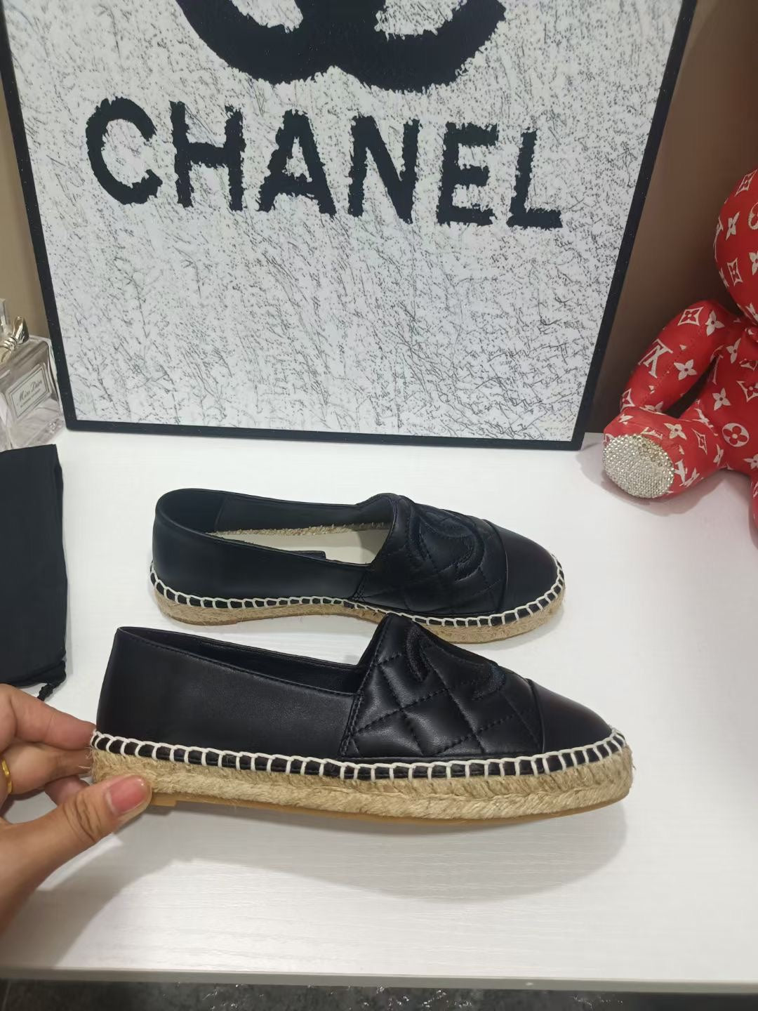 CHANEL 26S ESPADRILLE LOAFERS IN BLACK CALFSKIN WITH ROPE SOLE