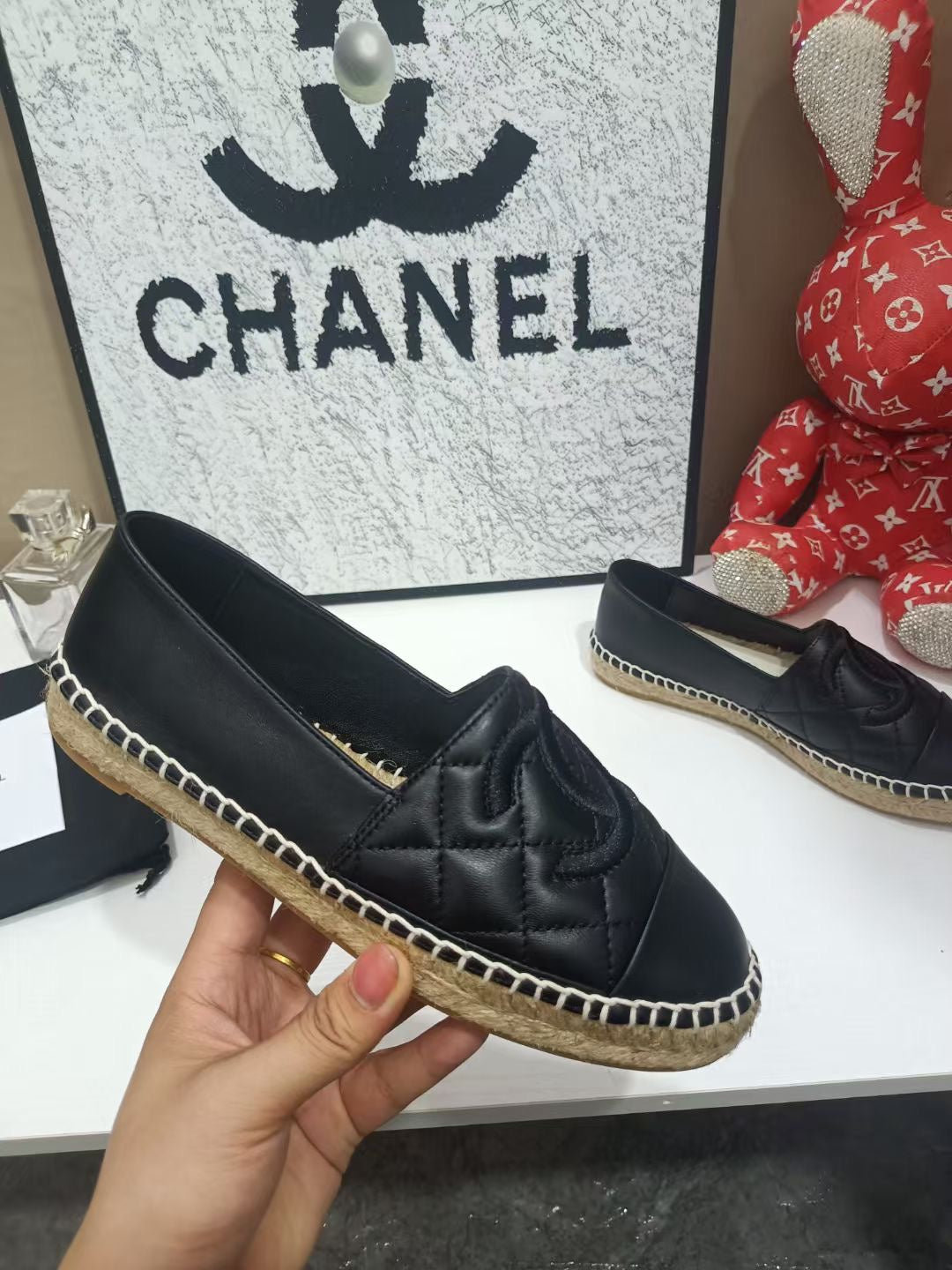 CHANEL 26S ESPADRILLE LOAFERS IN BLACK CALFSKIN WITH ROPE SOLE