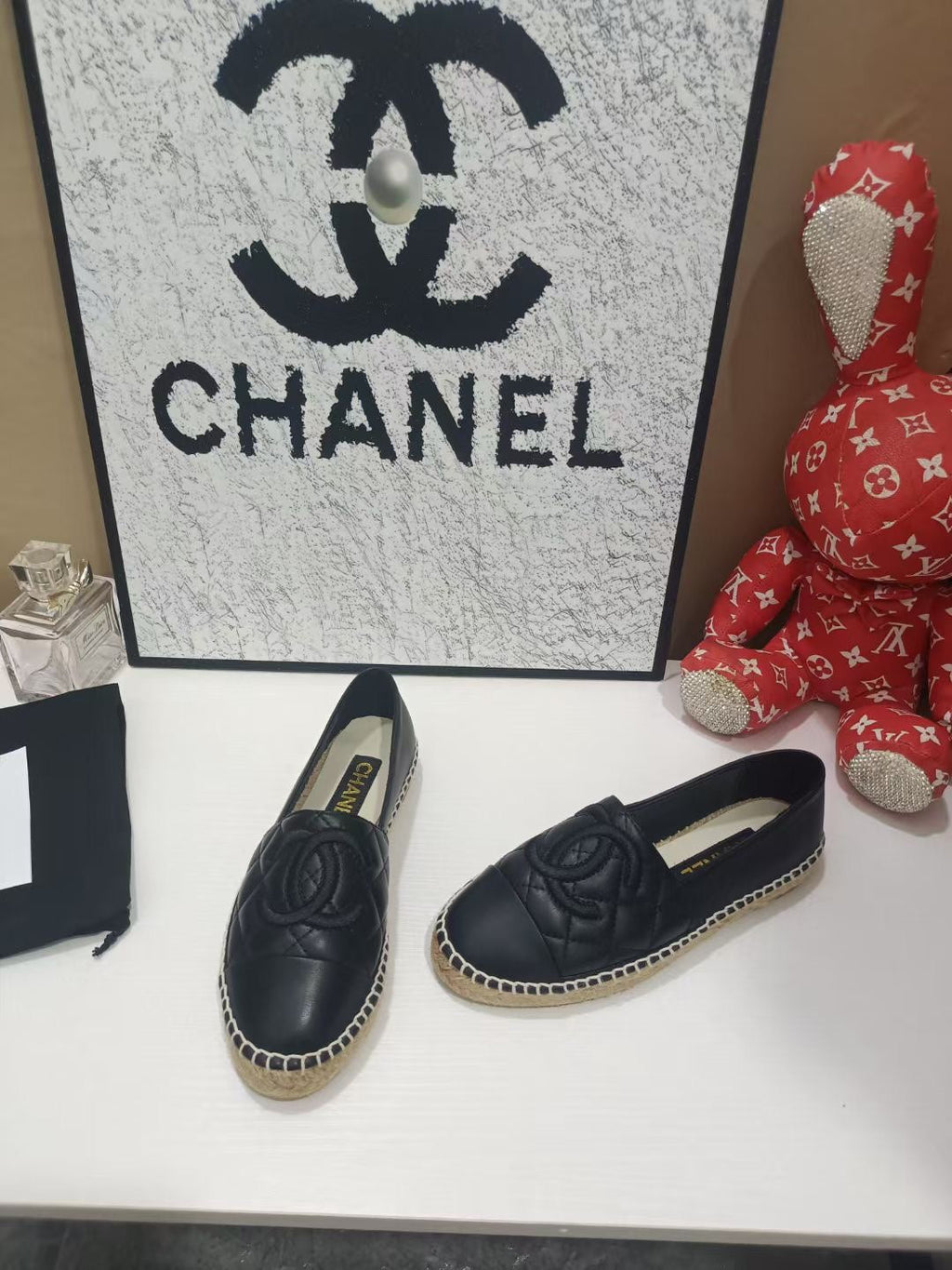 CHANEL 26S ESPADRILLE LOAFERS IN BLACK CALFSKIN WITH ROPE SOLE