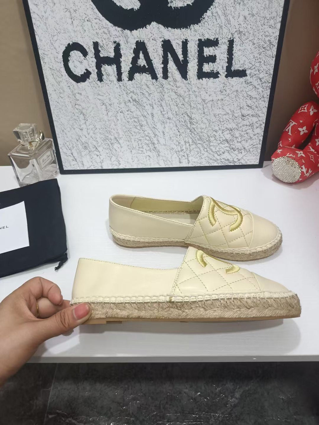 CHANEL 26S ESPADRILLE LOAFERS IN BEIGE CALFSKIN WITH ROPE SOLE