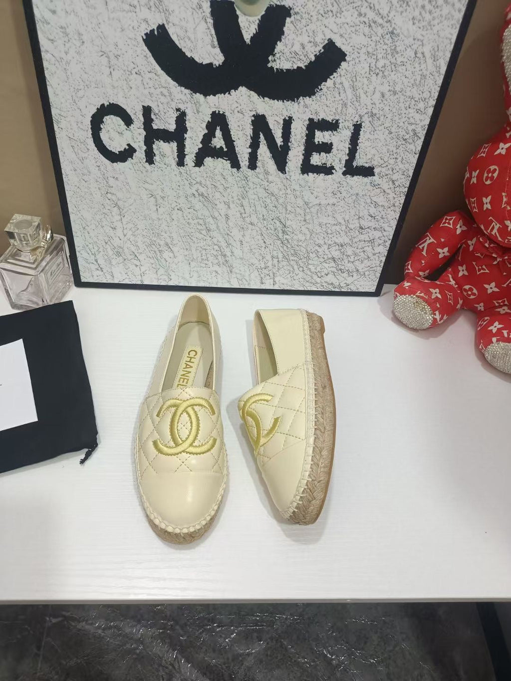 CHANEL 26S ESPADRILLE LOAFERS IN BEIGE CALFSKIN WITH ROPE SOLE