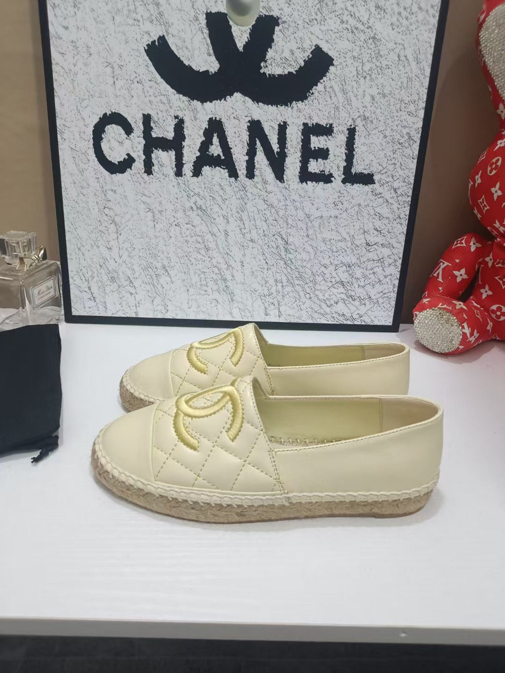 CHANEL 26S ESPADRILLE LOAFERS IN BEIGE CALFSKIN WITH ROPE SOLE