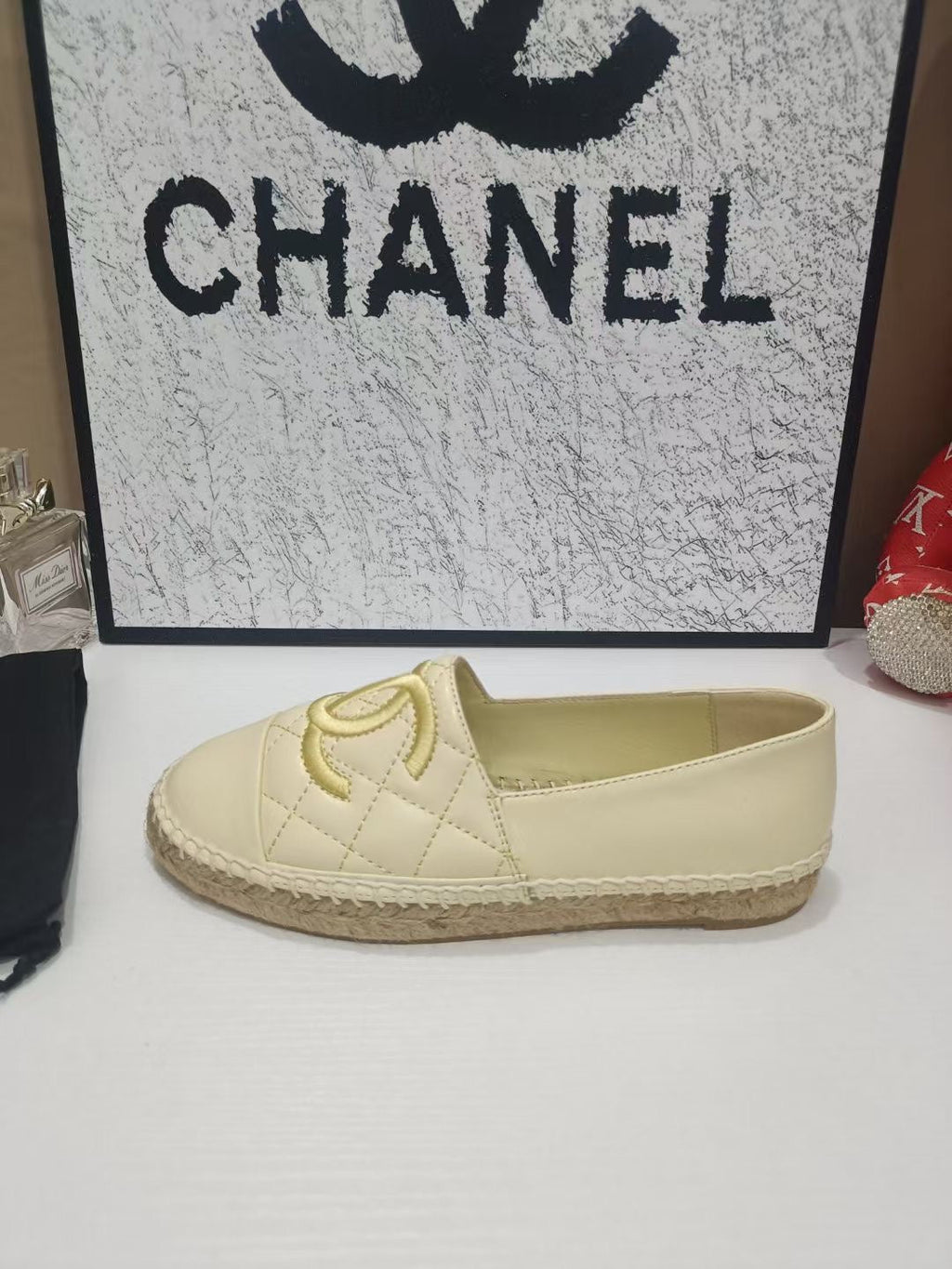 CHANEL 26S ESPADRILLE LOAFERS IN BEIGE CALFSKIN WITH ROPE SOLE