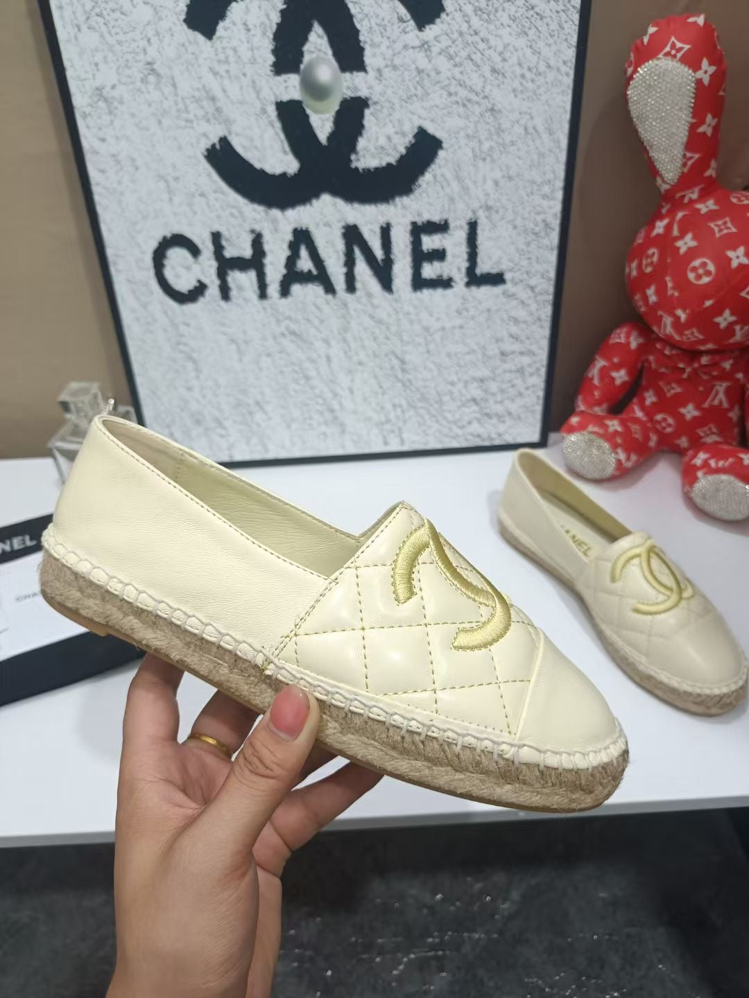 CHANEL 26S ESPADRILLE LOAFERS IN BEIGE CALFSKIN WITH ROPE SOLE