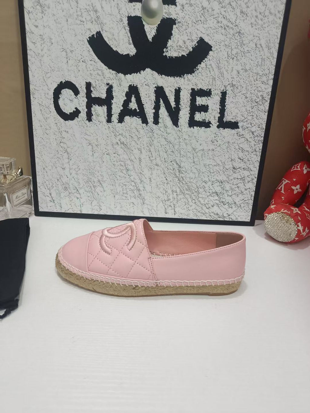 CHANEL 26S ESPADRILLE LOAFERS IN PINK CALFSKIN WITH ROPE SOLE