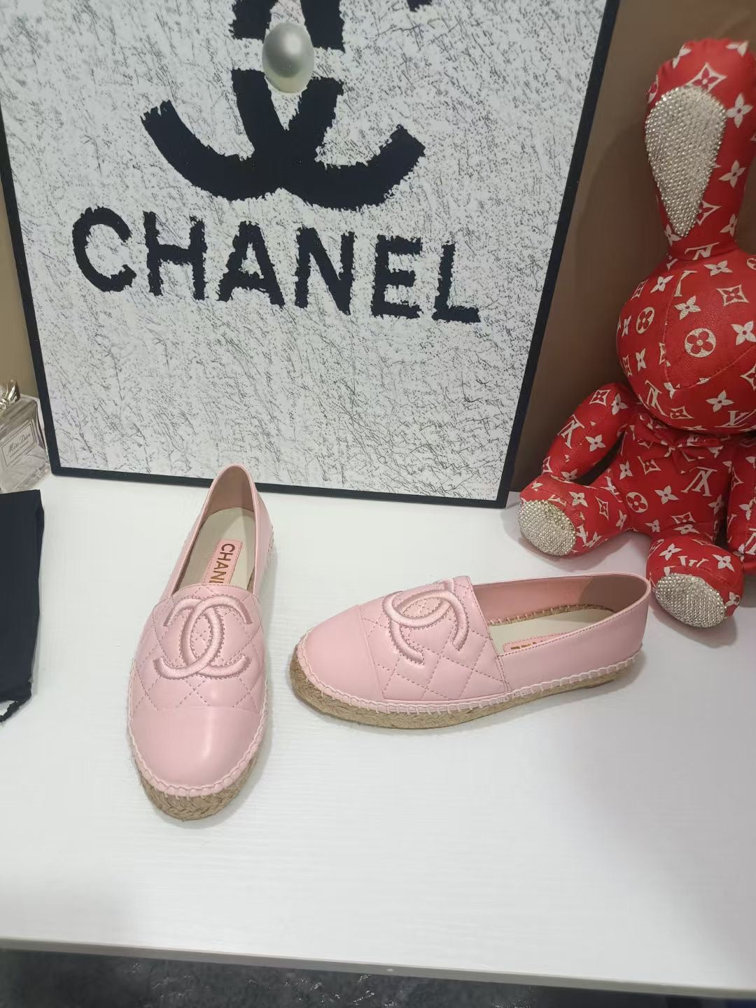 CHANEL 26S ESPADRILLE LOAFERS IN PINK CALFSKIN WITH ROPE SOLE
