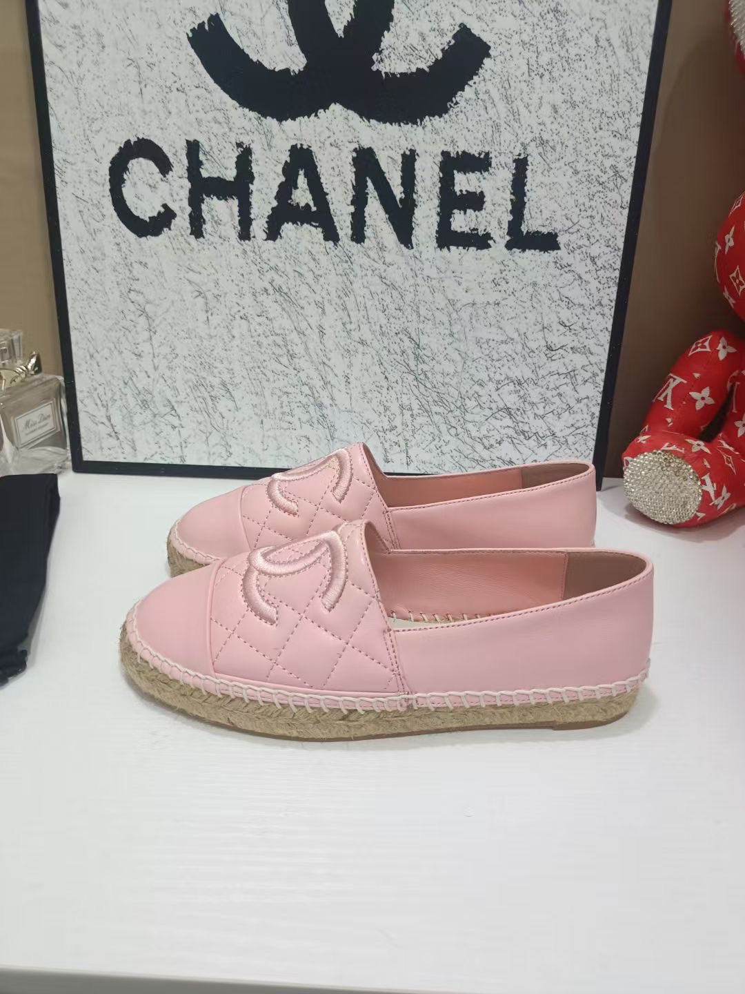 CHANEL 26S ESPADRILLE LOAFERS IN PINK CALFSKIN WITH ROPE SOLE