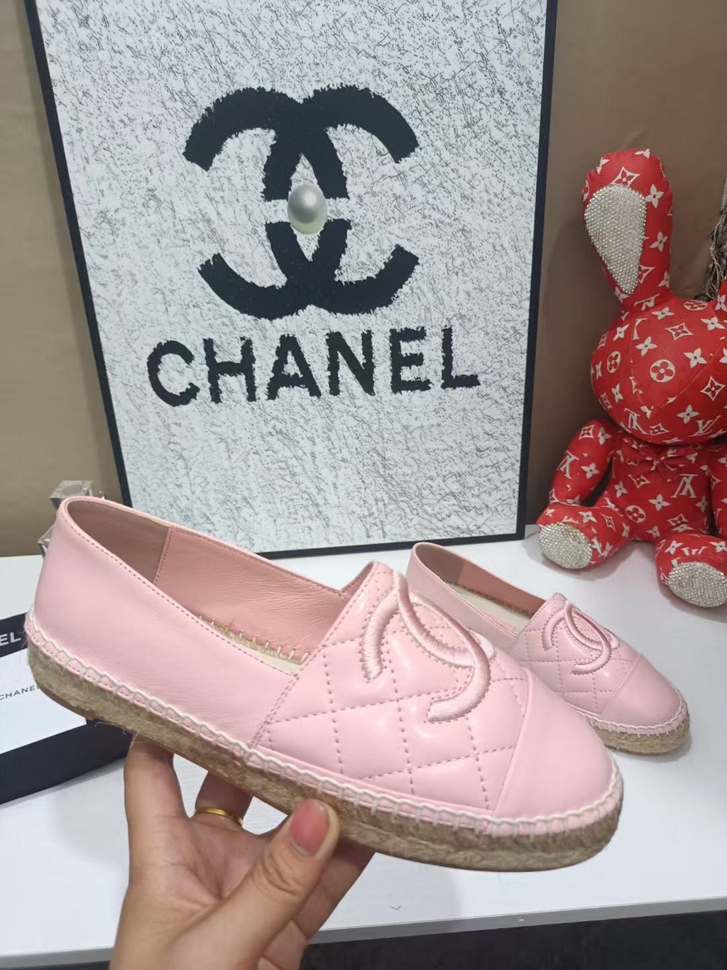 CHANEL 26S ESPADRILLE LOAFERS IN PINK CALFSKIN WITH ROPE SOLE