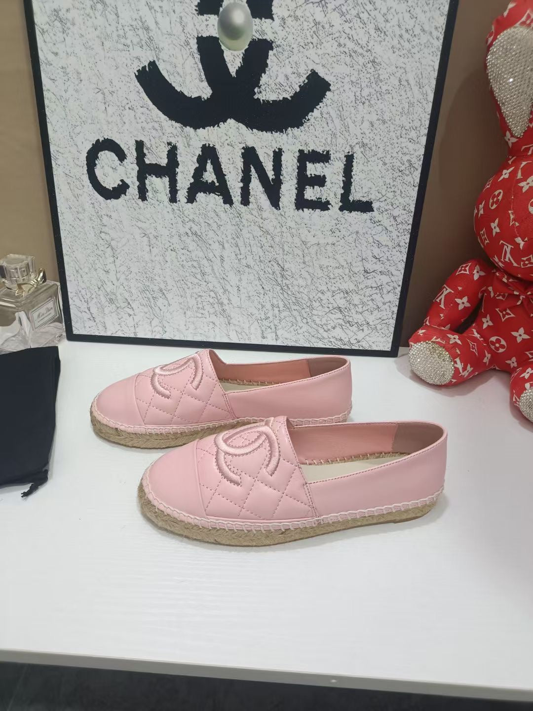 CHANEL 26S ESPADRILLE LOAFERS IN PINK CALFSKIN WITH ROPE SOLE