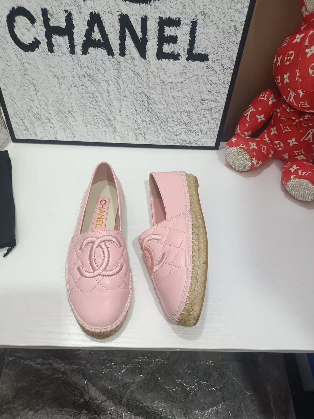 CHANEL 26S ESPADRILLE LOAFERS IN PINK CALFSKIN WITH ROPE SOLE