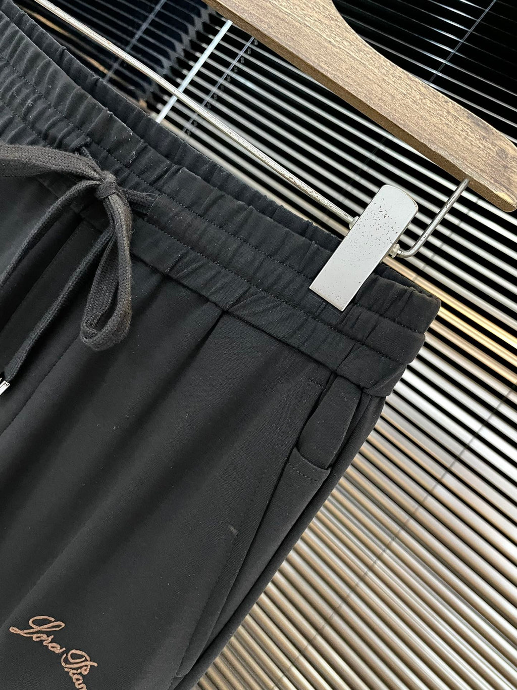 LORO PIANA DRAWSTRING JOGGER PANTS IN BLACK COTTON