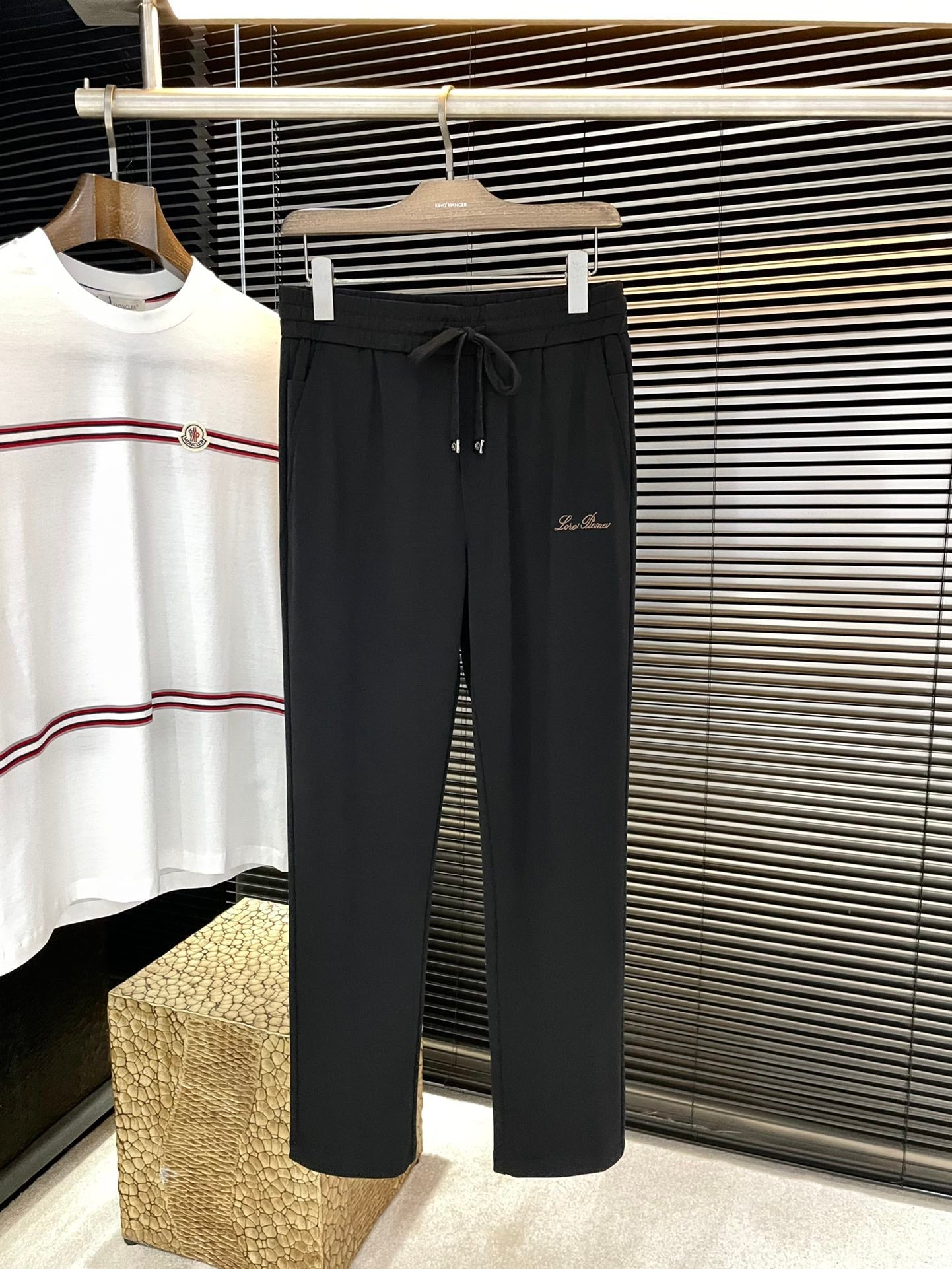 LORO PIANA DRAWSTRING JOGGER PANTS IN BLACK COTTON