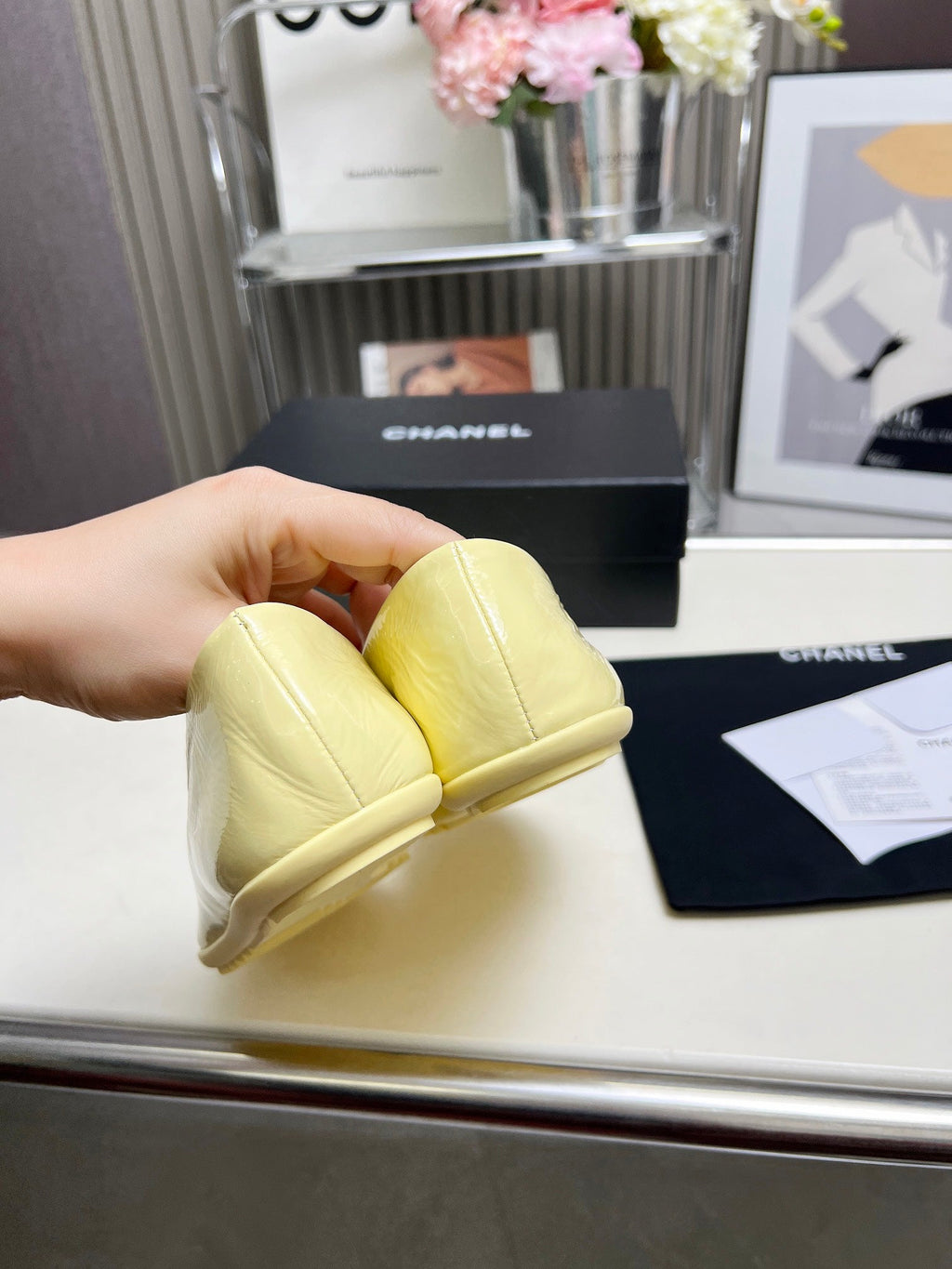 CHANEL 26S MARY JANE FLATS IN LIGHT YELLOW CALFSKIN