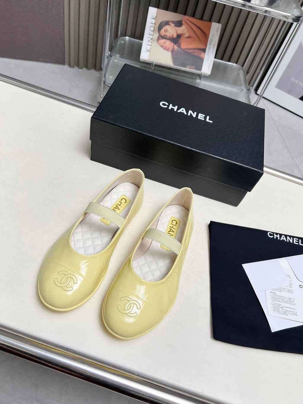 CHANEL 26S MARY JANE FLATS IN LIGHT YELLOW CALFSKIN