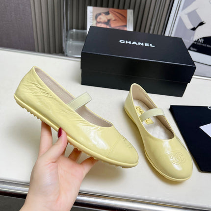 CHANEL 26S MARY JANE FLATS IN LIGHT YELLOW CALFSKIN