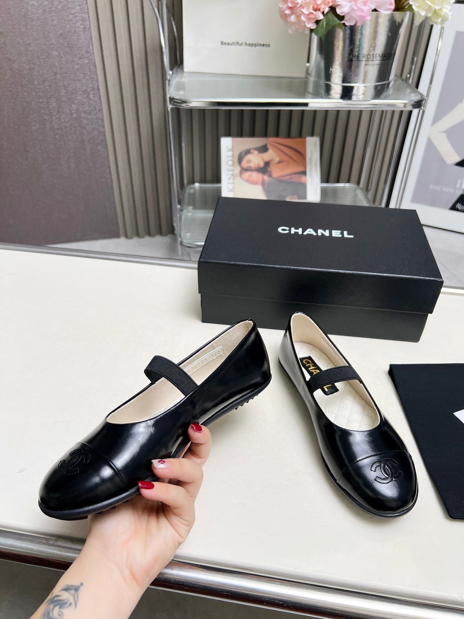CHANEL 26S MARY JANE FLATS IN BLACK CALFSKIN