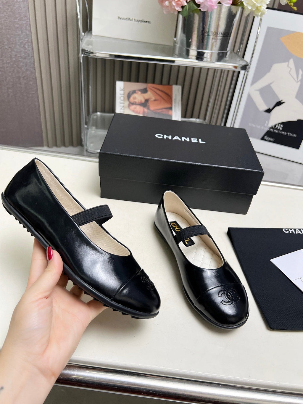 CHANEL 26S MARY JANE FLATS IN BLACK CALFSKIN