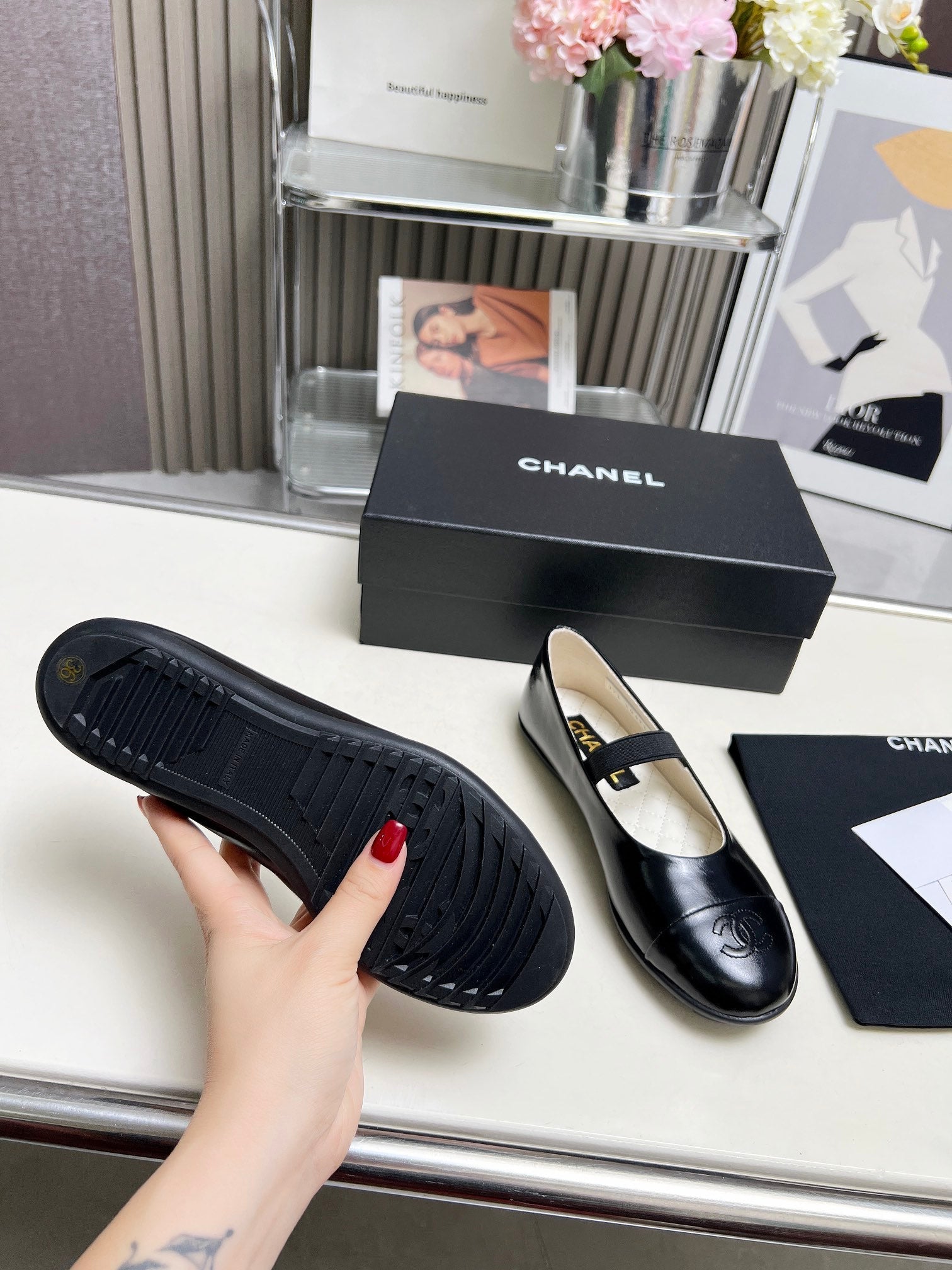 CHANEL 26S MARY JANE FLATS IN BLACK CALFSKIN