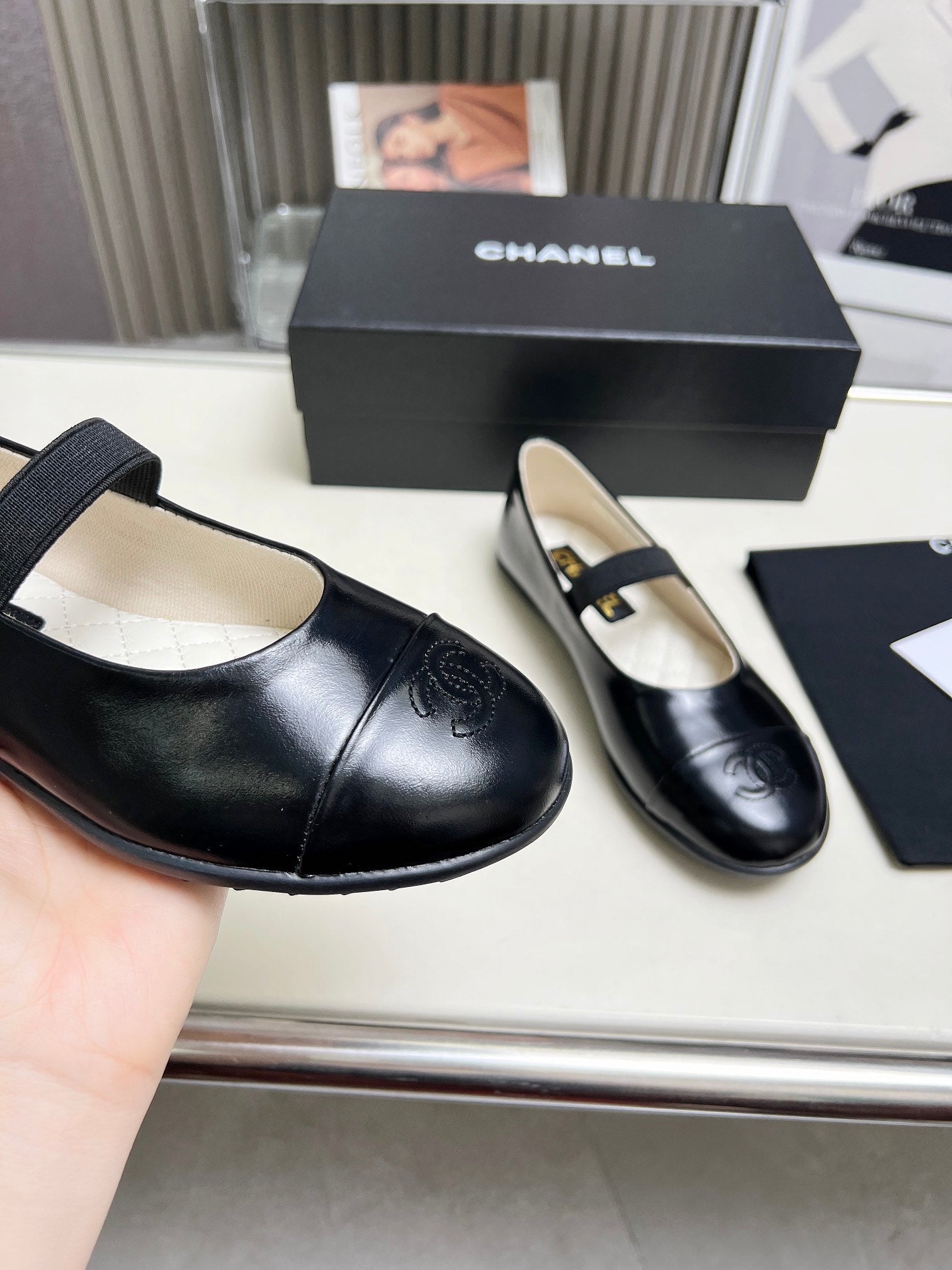 CHANEL 26S MARY JANE FLATS IN BLACK CALFSKIN