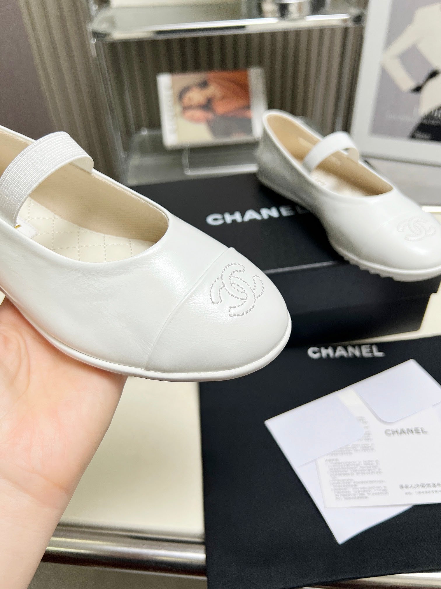 CHANEL 26S MARY JANE FLATS IN WHITE CALFSKIN