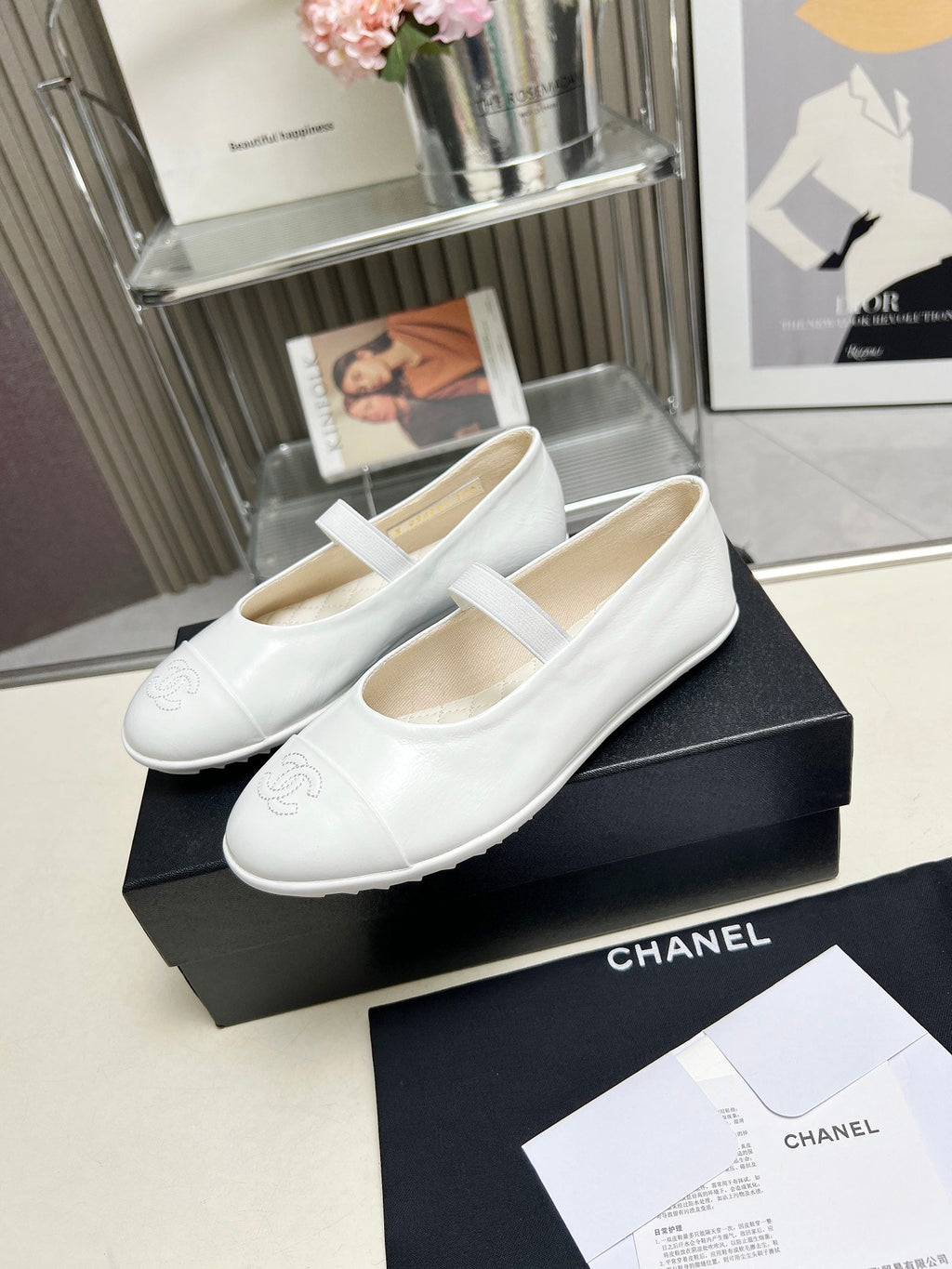 CHANEL 26S MARY JANE FLATS IN WHITE CALFSKIN